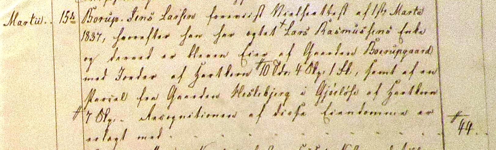 Fæste Designation 1837 - Jens Larsen