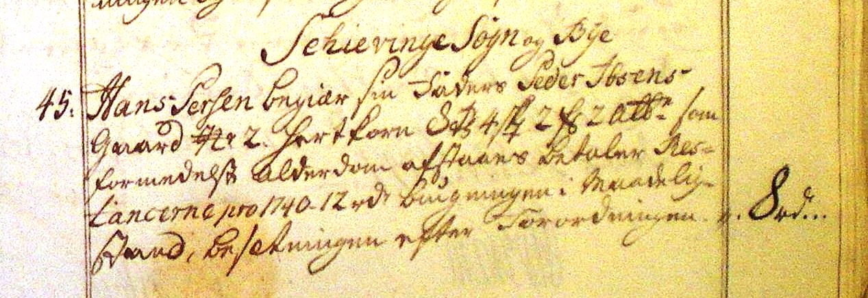 Fæste Designation 1741 - Hans Persen